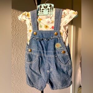 CLEARANCE!! Carhartt 12M Girl Garden Bodysuit Denim Overall / Shortall 2pc Set